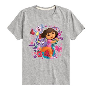 Boys' - Dora the Explorer - Boots Backpack Map With Flowers Short Sleeve Graphic T-Shirt - 1 of 4