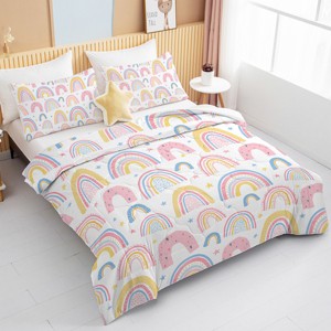 Boersma Rainbow Pattern Comforter Set Full Size – Pink & Yellow Starry Rainbow Bedding 3-Piece with 1 Comforter & 2 Pillow Shams for Women Girls - 1 of 4