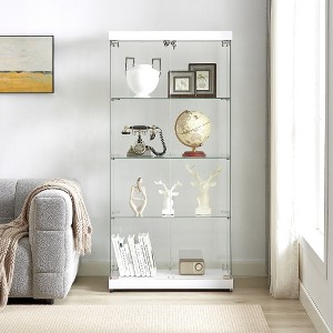 Ridstar 66..3 in. H 4-Tier Floor-Standing Double-Door Glass Storage Cabinet with 4 Shelves & 2 Locks-White - 1 of 4
