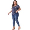 Agnes Orinda Women's Plus Size Boho Round Neck Short Sleeve Print Casual Holiday Blouses - 3 of 4