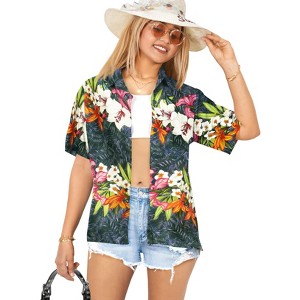 HAPPY BAY Hawaiian Shirts Womens Casual Summer Beach Party Short Sleeve Vacation Collared Blouses Dress Tee Shirts Tops for Women - 1 of 4