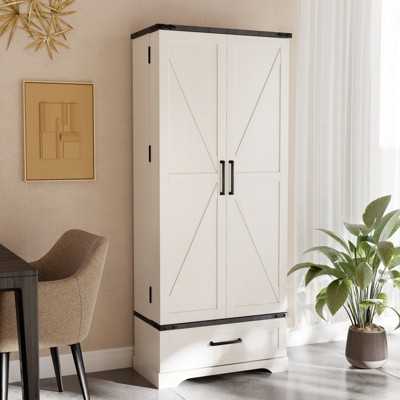 72" Kitchen Pantry Cabinet, Farmhouse Storage Cabinet with Drawer & 2 Barn Doors & Adjustable Shelves, Versatile Storage for Dining Room