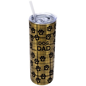 Elanze Designs Plaid Paw Prints Vegas Gold 20 Ounce Double Wall Stainless Steel Glitter Travel Tumbler With Sliding Lid And Straw, Dog Dad - 1 of 4