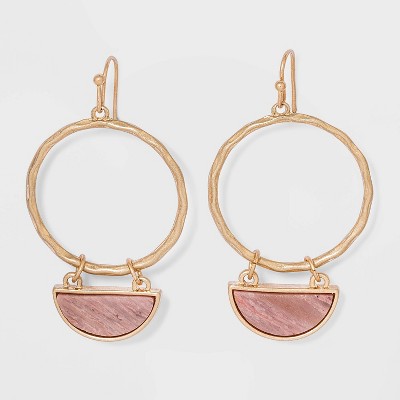 Semi-Precious Rhodochrosite and Crescent Drop Earrings - Universal Thread™ Berry Pink