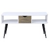Vynxaria Sleek Modern Coffee Table 1 Drawer, 2 Open Compartments, Powder-Coated Metal Legs, White & Black - 3 of 4