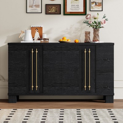 NicBex 60" Traditional Style 4-Doors Sideboard,Kitchen Storage Cabinets with Adjustable Shelves and Gold Handles for Kitchen and Dining Room,Black