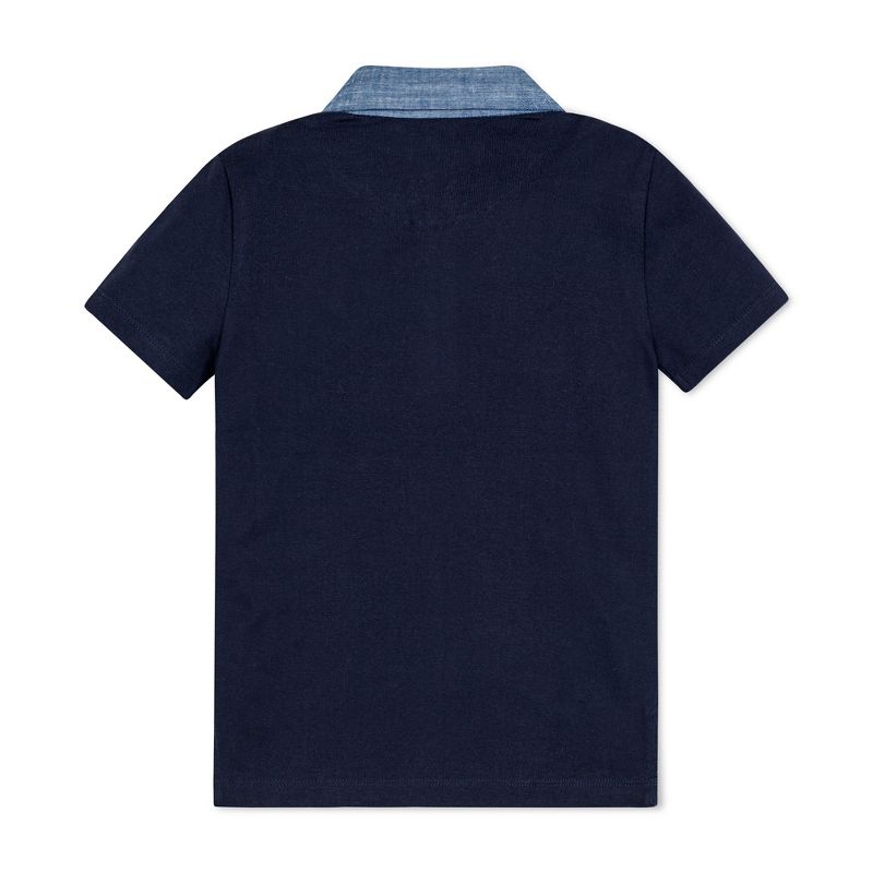 Hope & Henry Boys' Organic Short Sleeve Jersey Polo with Chambray Trim, Kids, 3 of 5