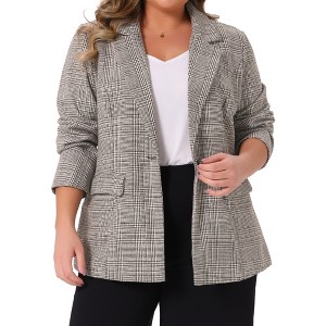 Agnes Orinda Women's Plus Size Business Casual Outfits Lapel Notch Trendy Formal Plaid Office Blazers - 1 of 4