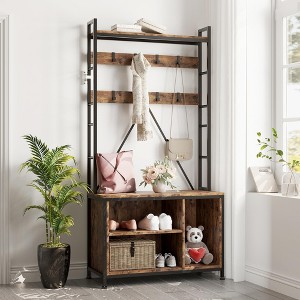 Hall Tree with Bench and Storage, 3-In-1 Entryway Coat Rack & Shoe Bench Organizer for Hallway - 1 of 4