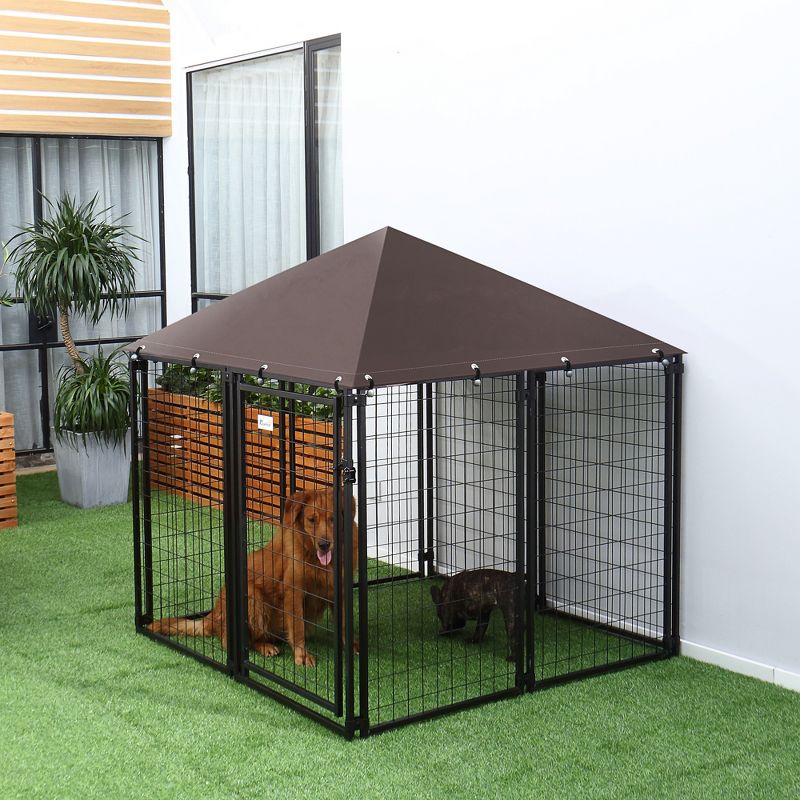 PawHut Lockable Dog House Kennel with Water-resistant Roof, 3 of 8