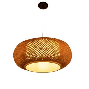 YIYIBYUS 1-Light Vintage Rattan Lantern Pendant Light with Hand-Woven Bamboo Shade - 1 of 4
