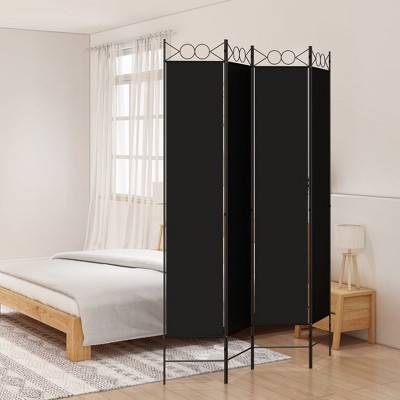 vidaXL 4-Panel Room Divider - Versatile, Breathable Black Fabric Design - Easy Assembly, Durable Material, Foldable and Space-Saving - 63" x 86.6"