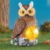 Collections Etc Brown Owl Solar Powered Crackled Glass Ball Garden Decoration - 2 of 2
