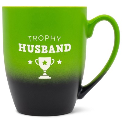 Elanze Designs Trophy Husband Two Toned Ombre Matte Green and Black 12 ounce Ceramic Stoneware Coffee Cup Mug