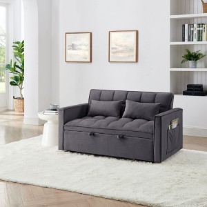 Okak Modern Pull-out Foldable Sofa Bed 54.33" Convertible Loveseat Sleeper Couch Futon with 3 lengths & Adjustable Backrest for Living Room, Gray - 1 of 4