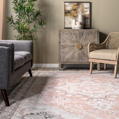 Peach Floral Medallion 8' x 10' Easy-Care Synthetic Area Rug