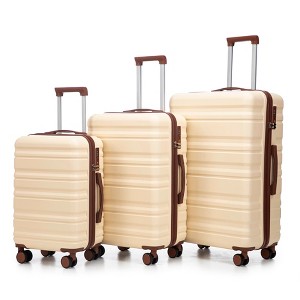 Gulches 20"/24"/28" 3 pcs/set in ABS Spinner Wheel Luggage, Carry on Suitcase, Matching Color, TSA Combination Lock (Beige) - 1 of 4