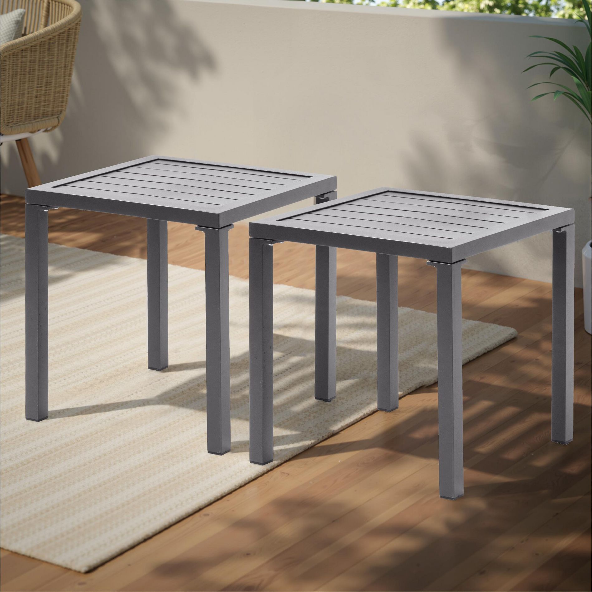 Pellebant Set of 2 Outdoor Aluminum Side Table, Weather-Resistant Patio Coffee Table Gray