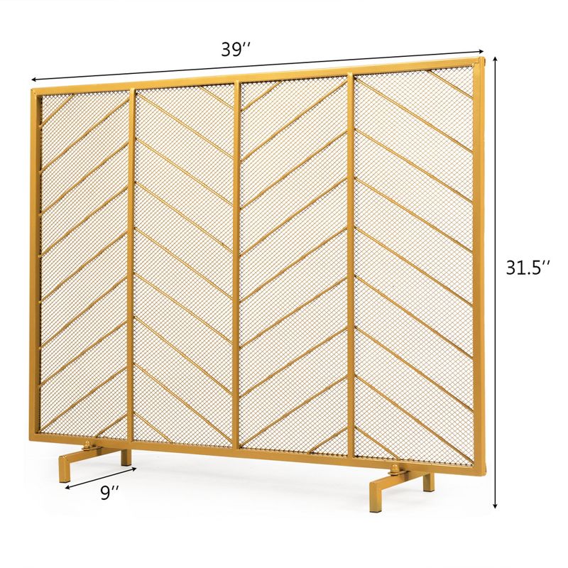 Costway 39''x31'' Single Panel Fireplace Screen Spark Guard Fence Chevron Gold Finish, 2 of 11