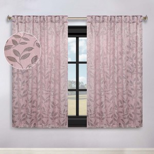 Leaves Room Darkening Semi-Blackout Curtains With Back Tabs, Set of 2 by Blue Nile Mills - 1 of 4