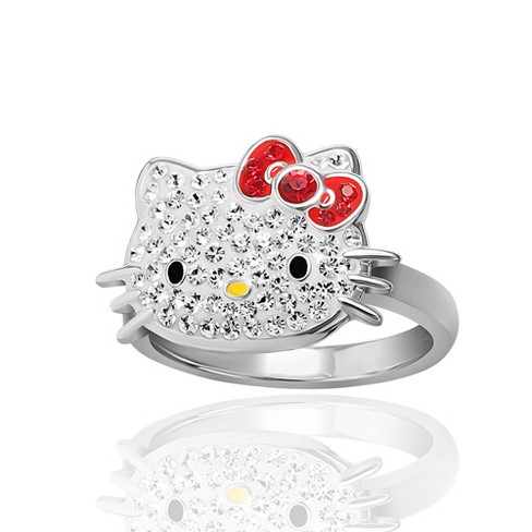 Sanrio Hello Kitty Silver Plated Crystal Accessories Jewelry Ring - Size 5  : Target