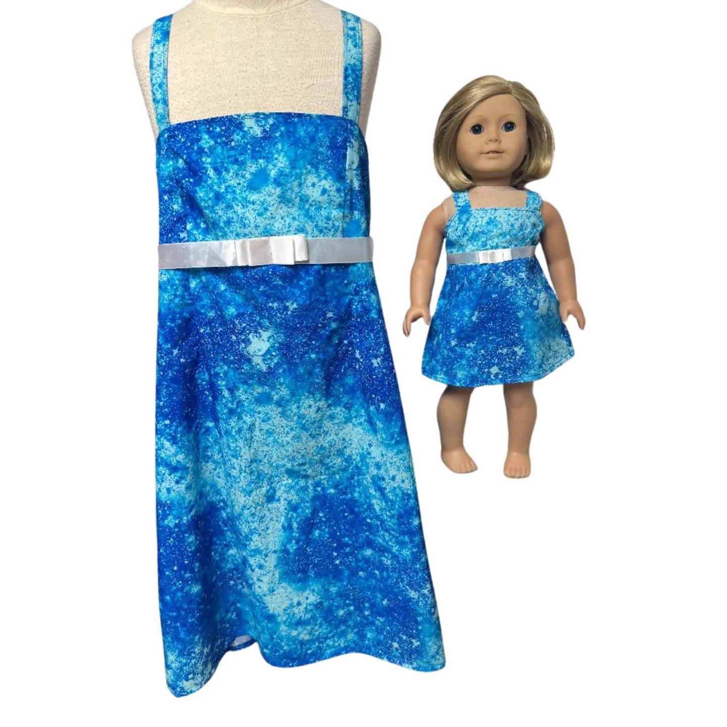 Детские платья Doll Clothes Superstore Matching Girl Size 12 & 18 Inch Doll Blue Sundresses – Handmade Dress Set, цвет: Синий — фото 3