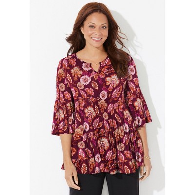 Catherines Women's Plus Size Affinity Chain Pleated Blouse