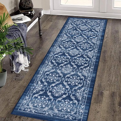Washable Area Rug with Modern Floral Design, Low Pile, Non-Slip and Non-Shedding Carpet, Foldable Farmhouse Style for Entryway and Bedroom