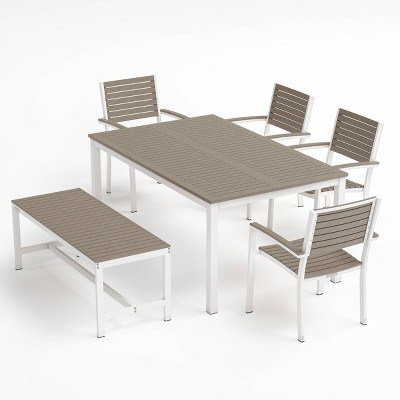 Travira 6pc Outdoor Dining Set with Rectangular Table, 4 Slat Chairs & Bench - Oxford Garden