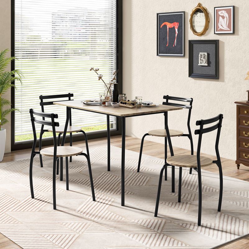 Tangkula 5 Pieces Dining Set Dining Table & Chairs Set with Wood & Metal Frame Space-saving Dining Table Set for 4, 4 of 10