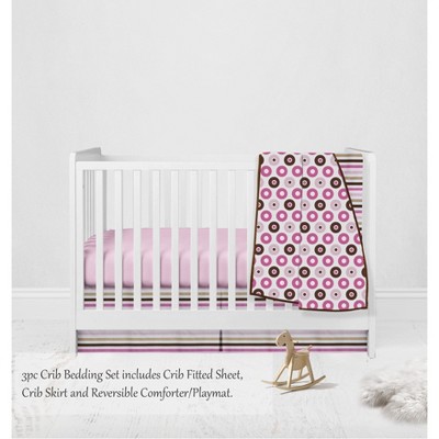 Bacati - Mod Dots Stripes Pink Fuschia Beige Chocolate 3 pc Crib Bedding Set