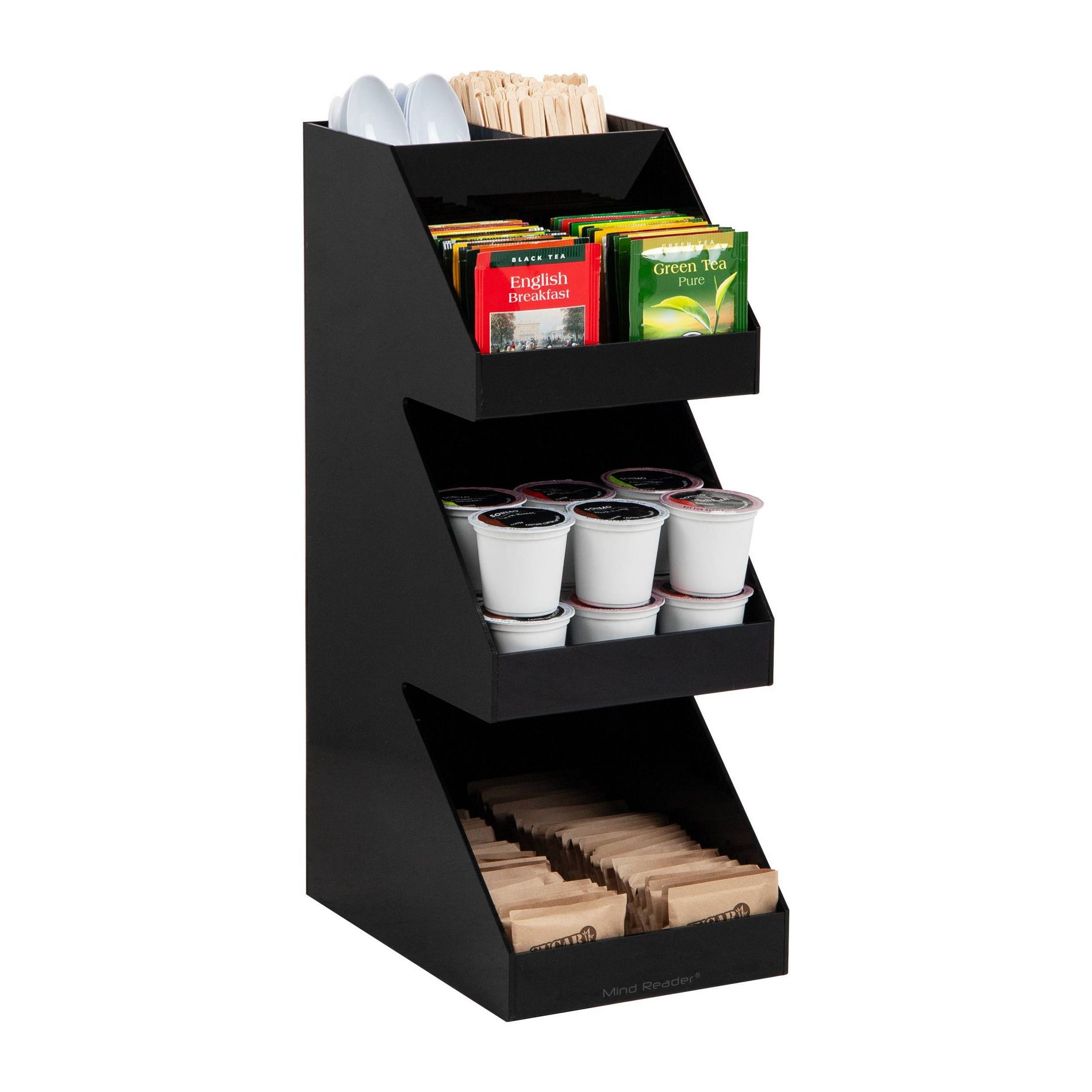 Mind Reader Coffee Tea Utensil and Condiment Station: Black Metal & Plastic Coffee Bar Accessories, Espresso Station Organizer