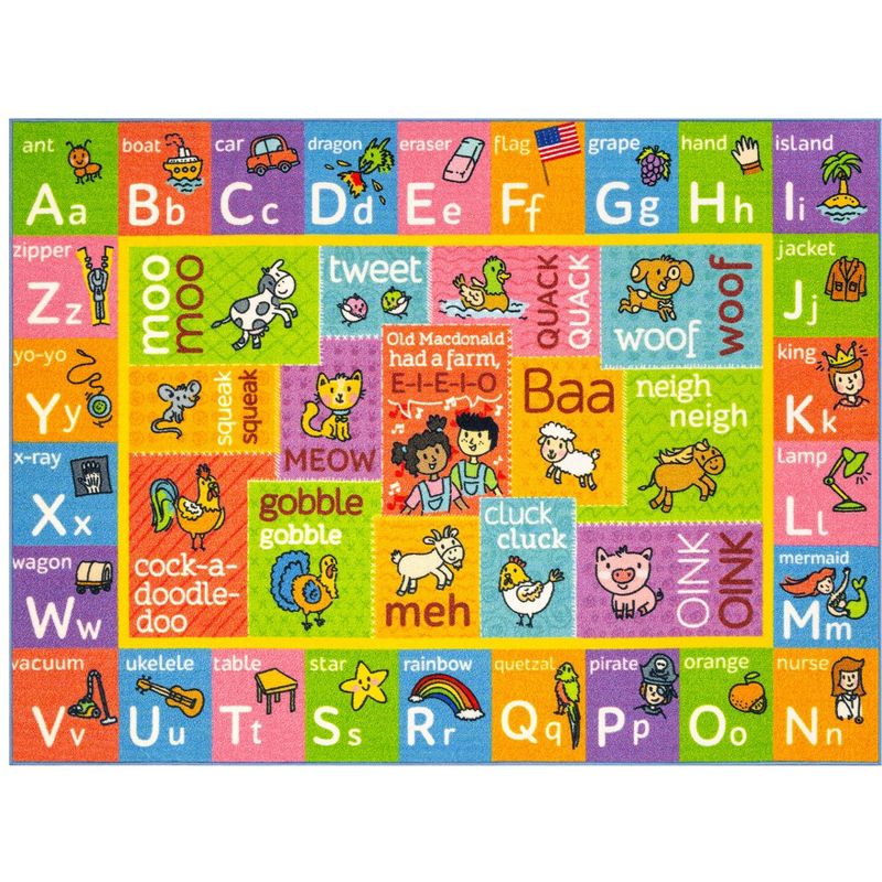 KC CUBS Boy & Girl Kids ABC Alphabet W/ Animals & Sounds Educational Learning & Fun Game Play Nursery Bedroom Classroom Rug Carpet, 1 of 11