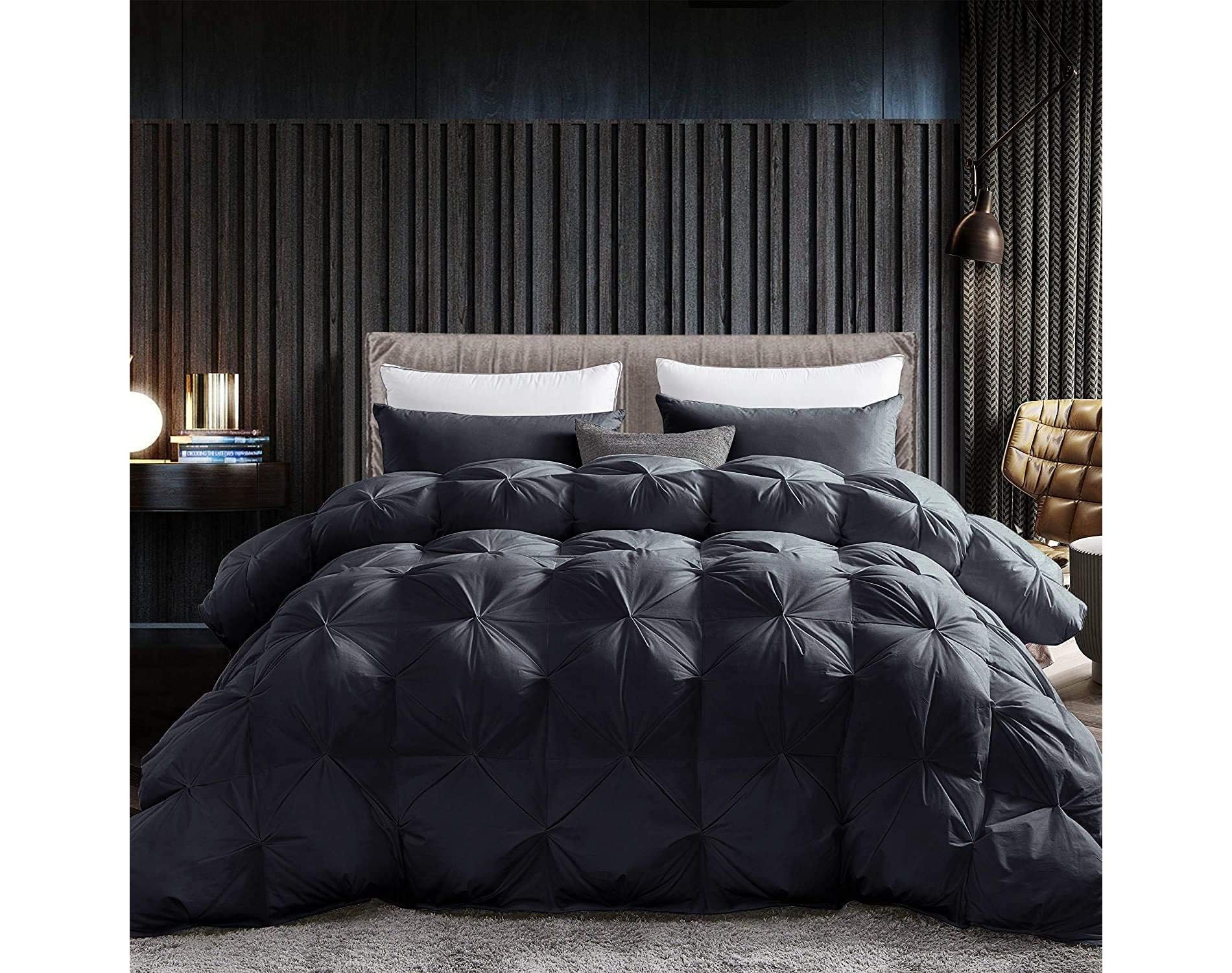 Full/Queen Siberian Goose Down Duvet Insert - 1200TC Egyptian Cotton 65oz White Damask Stripe