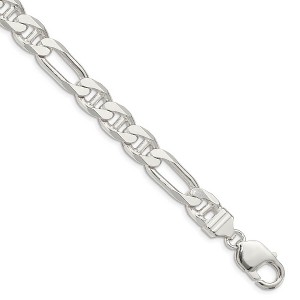 Black Bow Jewelry Mens 8.75mm Sterling Silver Solid Figaro Anchor Chain Bracelet - 1 of 4