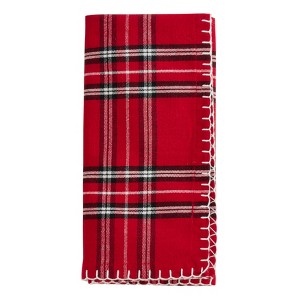 Saro Lifestyle Cotton Dinner Napkin With Plaid Whipstitch Design (Set of 4), 20"x20", Red - 1 of 4