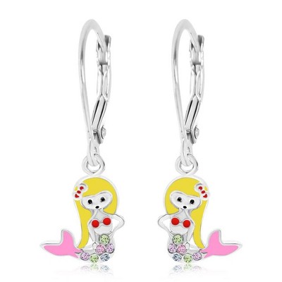 Mermaid Crystal White Gold Palladium Plating Hypoallergenic Kids Earrings leverback is made from 925 Sterling silver