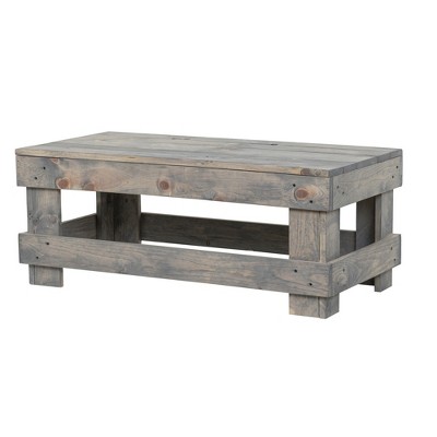 del Hutson Designs Landmark Natural Solid Pine Wood Rustic Contemporary Farmhouse Decor Style Living Room End Table or Coffee Table, Grey