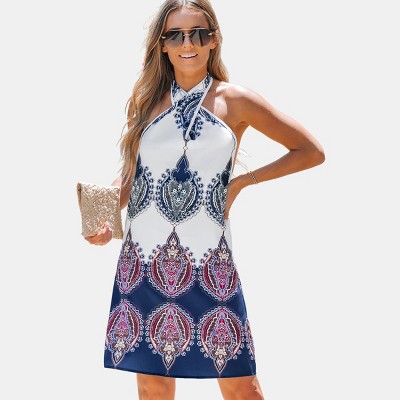 Women's Paisley Print Crisscross Halter Dress - Cupshe