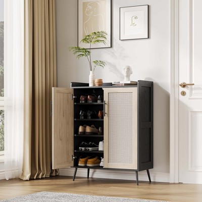 Shoe Cabinet, 6-Tier Shoe Storage Cabinet with Doors and Shelves, Farmhouse Shoe Cabinet