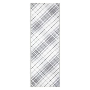 2'x6' Washable Modern Plaid Living Room Rugs, Geometric Checkered Soft Bedroom Carpet, Non Slip Large Dining Room Rugs, Light Grey - 1 of 4
