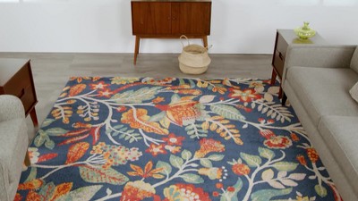 Verdant Jungle Vibe Navy Multicolor Floral 9' x 12' Area Rug