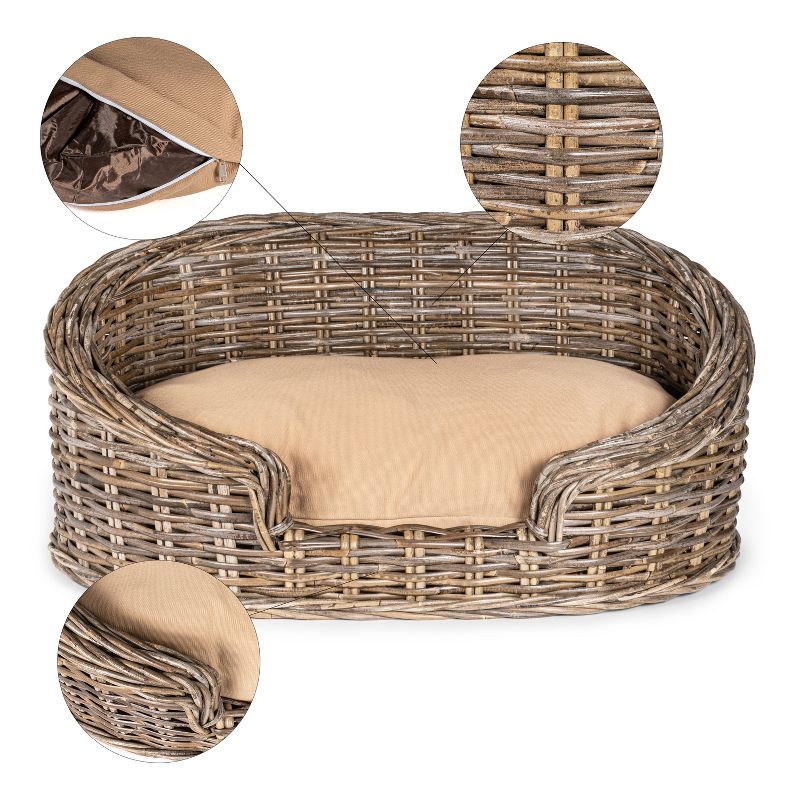 Curvy Classic Handwoven Rattan Dog Bed with Machine-Washable Cushion, 4 of 7