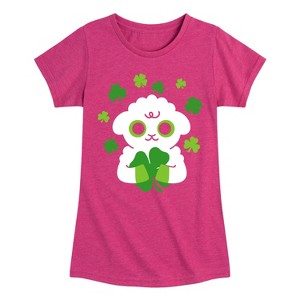 Girls' - Instant Message - St. Patrick's Day Sheep Holding a Shamrock Fitted Short Sleeve Graphic T-Shirt - 1 of 4