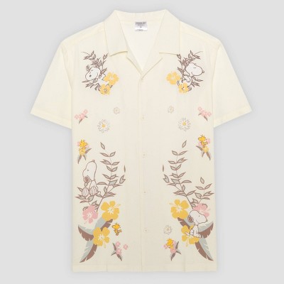 Men's Peanuts Short Sleeve Button-Down Shirt - Light Gray