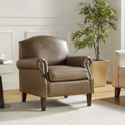 Gianluigi Transitional Vegan Leather Armchair with Nailhead Trim and Solid Wood Legs for Bedroom and Living Room  | ARTFUL LIVING DESIGN