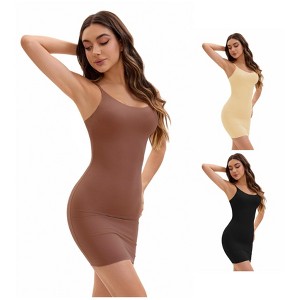 INSPIRE CHIC Women's 3 Packs Adjustable Spaghetti Strap Cami Full Slips Tummy Control Under Dress Nightwear - 1 of 4