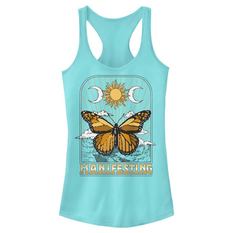 Juniors Womens Lost Gods Manifesting Butterfly Racerback Tank Top, 1 of 5