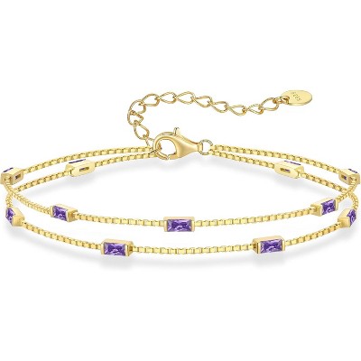 Dainty Sterling Silver Birthstone Bracelet, Simple Charm Link Jewelry for Birthday & Christmas