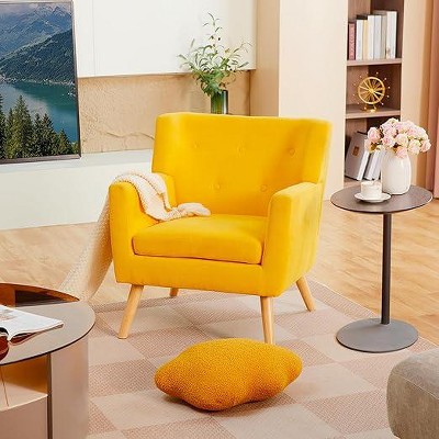 Yellow Button Tufted Upholstered Armchair Sofa Chairs with Cushion